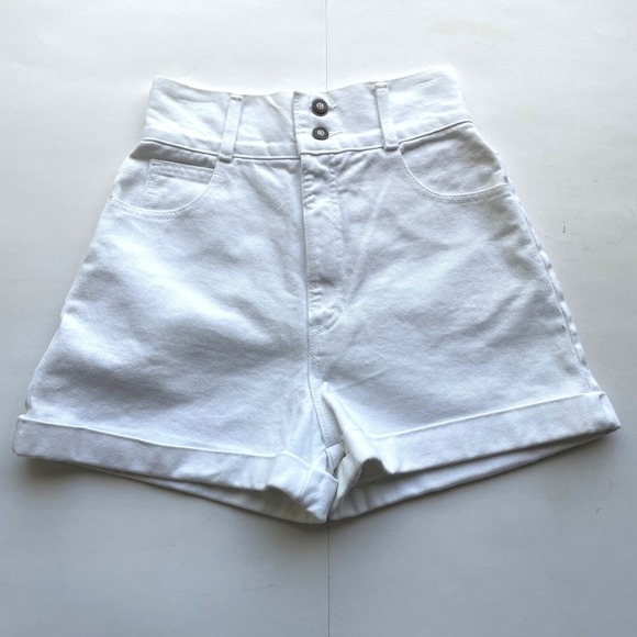 VTG 90's Express Women High Waist Denim Shorts W27 Cuffed Nautical Preppy Costal - Picture 1 of 14